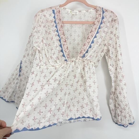 Kerry Cassill Flare Sleeve Tunic Top Size M/L Deep V Neck Empire Tie Boho - Picture 8 of 14